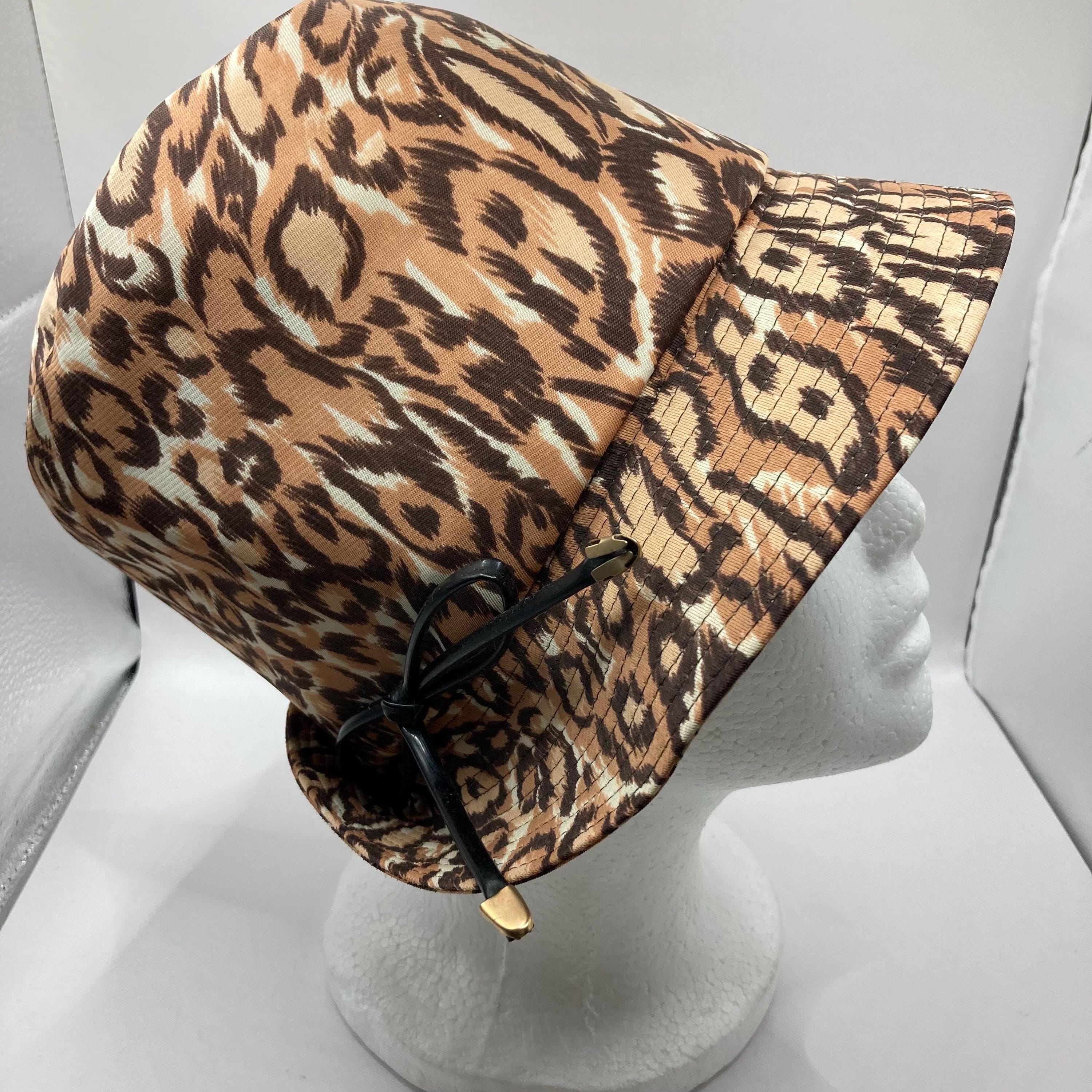 Vintage Leopard ? Print Bucket Hat Wide ?Gingham Black Ribbon Union Made 60’s Vintage Leopard Union Made Hat Cap Faux Fur - Etsy main image 4