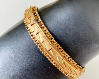 Vintage Vtg MTL Gold Plated Bracelet Sz 6.75 Geometric W/Safety Chain 1960’s SEE