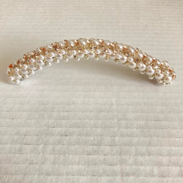 Vintage Vtg Bridal 7” Long Hair Comb Faux Pearls & Rhinestones Silver Tone Wedding Pageant Prom