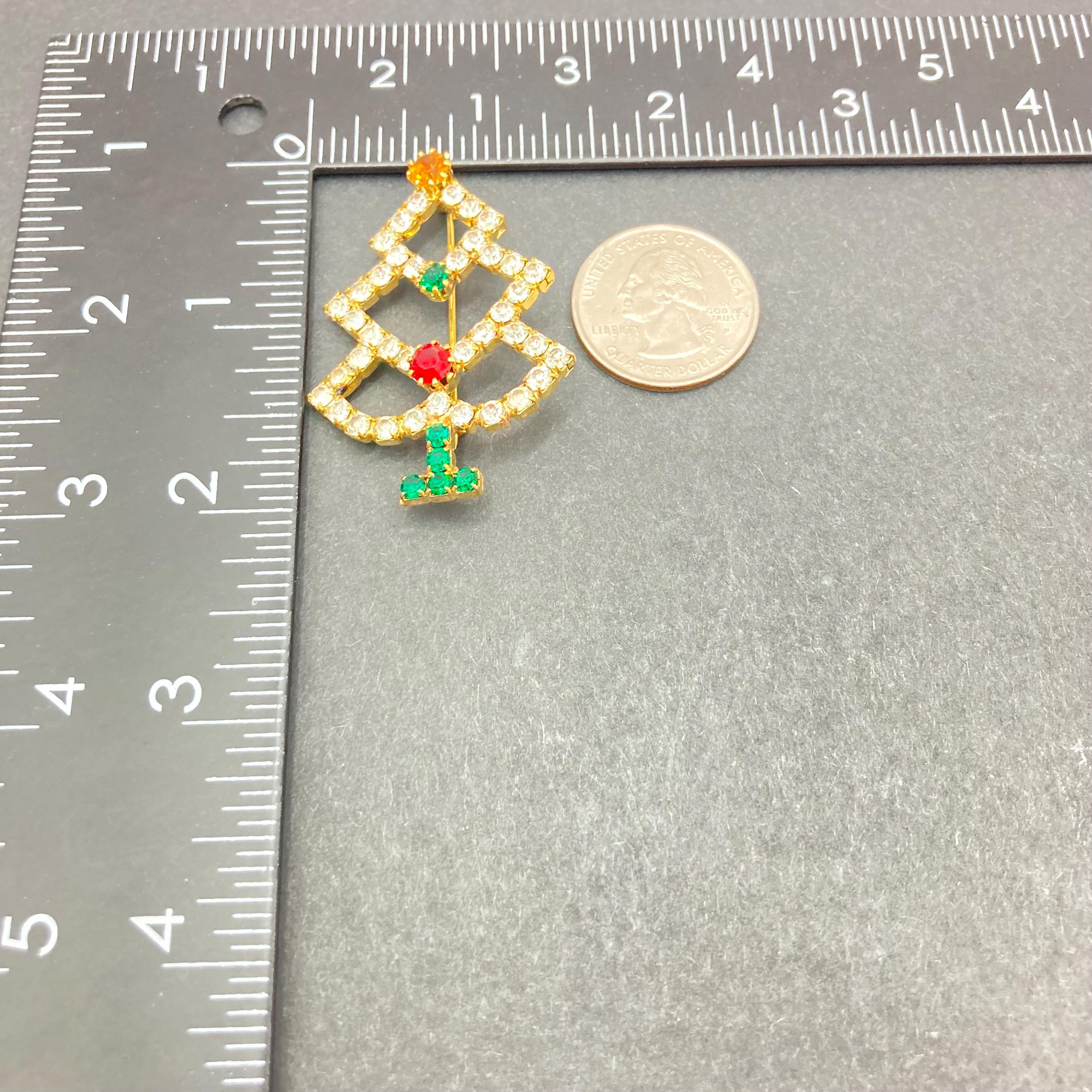 Vintage Vtg Rhinestone Christmas Tree Brooch Prong Channel Set