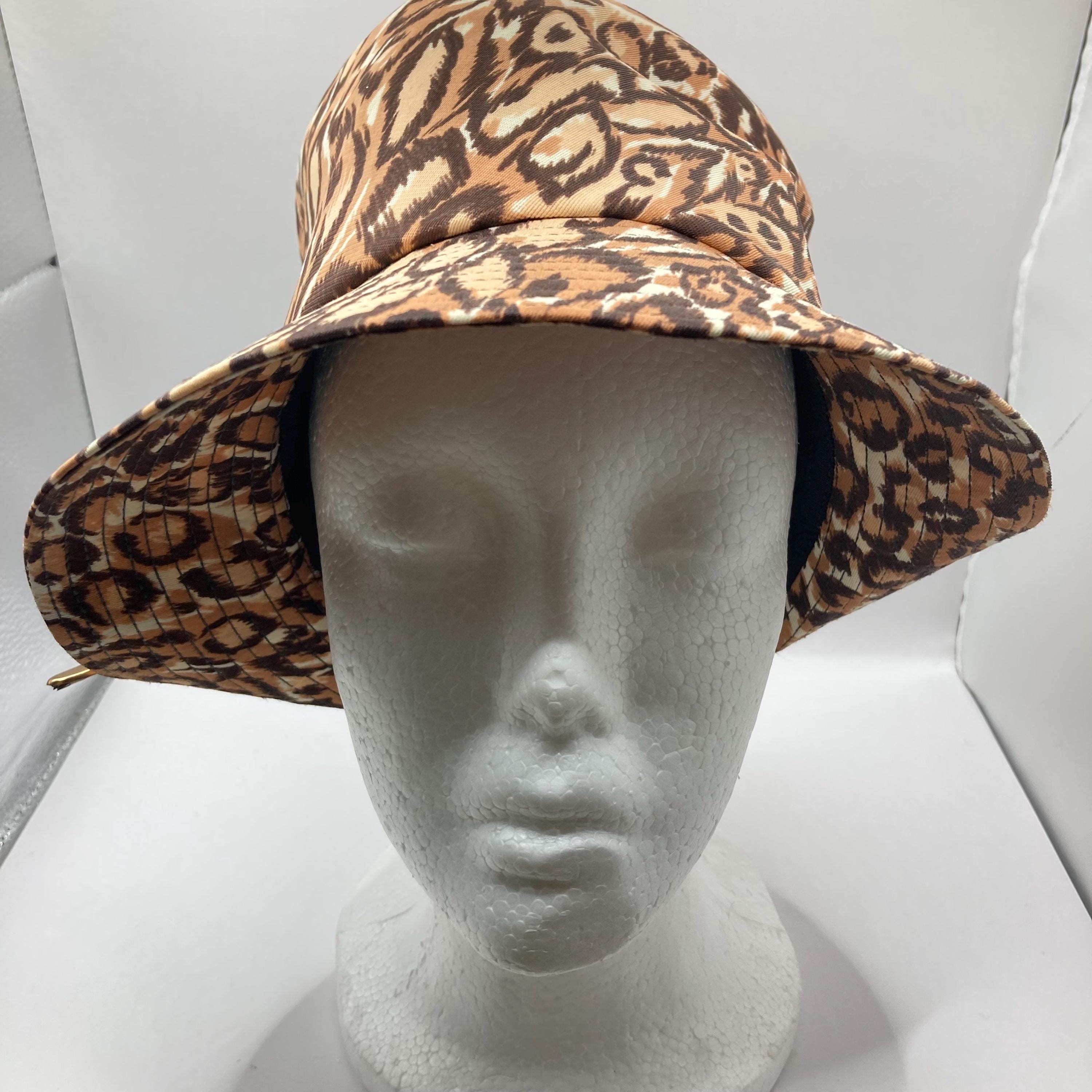 Vintage Leopard ? Print Bucket Hat Wide ?Gingham Black Ribbon Union Made 60’s Vintage Leopard Union Made Hat Cap Faux Fur - Etsy main image 4