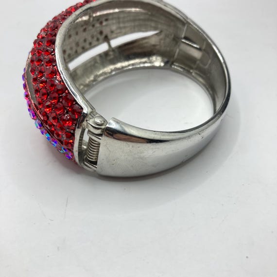 Vintage Vtg Ruby Red Rhinestone Wave Clamper Hing… - image 4