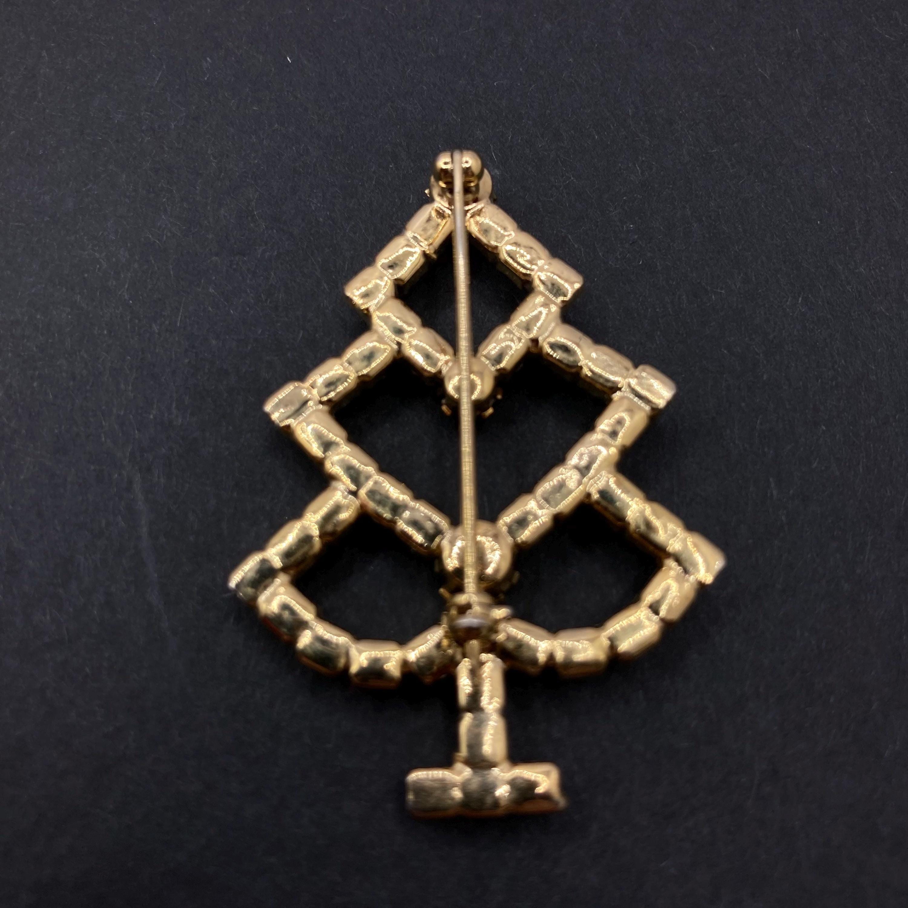 Vintage Vtg Rhinestone Christmas Tree Brooch Prong Channel Set