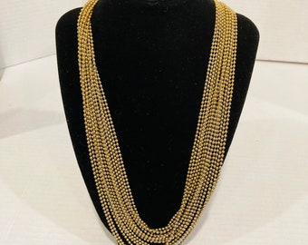 vintage Vtg Gold Tone Ball Chain Multi Strand Ornate Duette Style Fermoir Collier VOIR