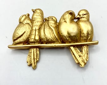Vintage Vtg AIC Art Institute Of Chicago 24k Gold Plated A Perch Of Birds Reproduction of Hector Giacomelli (1822-1904) 1980’s Brooch Pin
