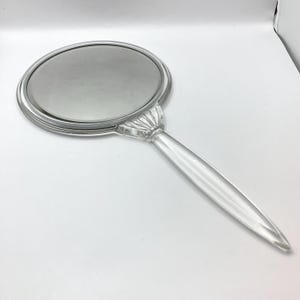 Vintage Vtg Hand Mirror Clear Colorless Lucite Handheld 7x14” Art Deco Style Vanity Dresser Boudoir Photography