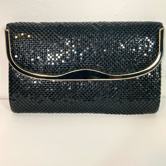 Vintage Vtg Top Mark Black Sequin Bag Gold Trim Clutch  display picture 1