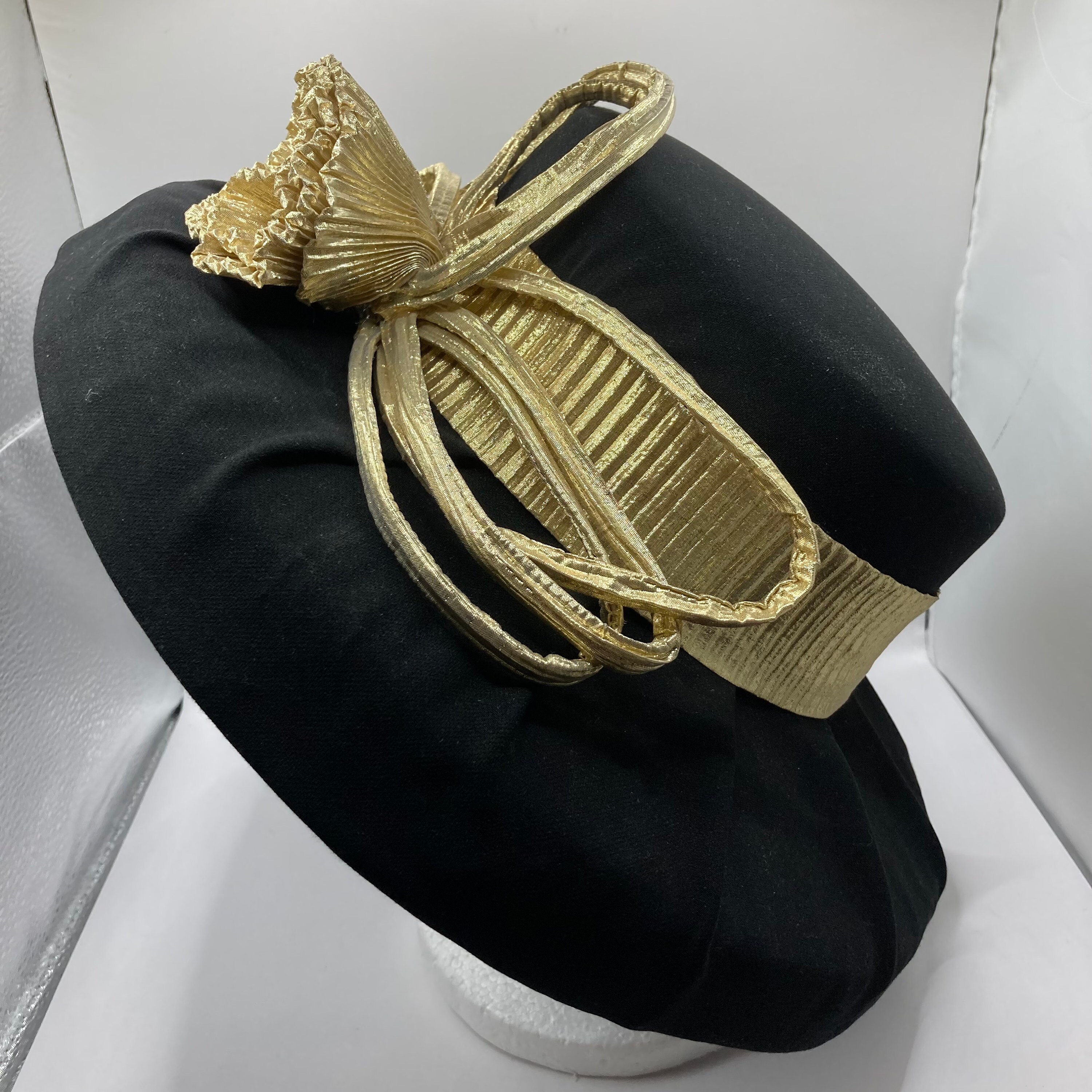 Vintage Vtg Women's Formal Dress Pleated Wool Hat Wide Brim
