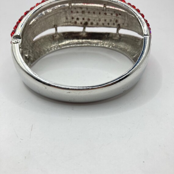 Vintage Vtg Ruby Red Rhinestone Wave Clamper Hing… - image 6