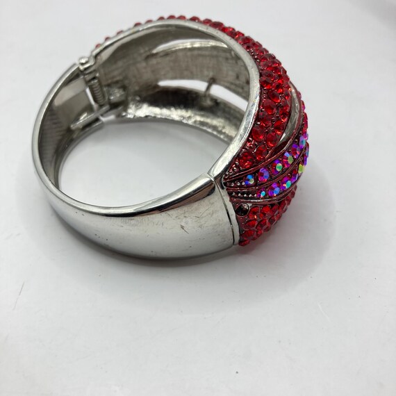 Vintage Vtg Ruby Red Rhinestone Wave Clamper Hing… - image 5