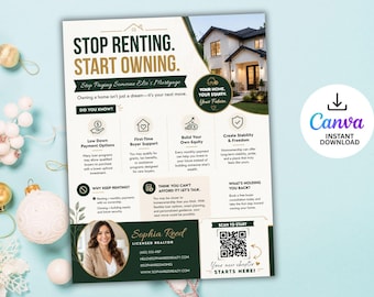 Stop Renting Start Owning Real Estate Marketing Flyer: Buyer Prospecting Flyer Canva Template