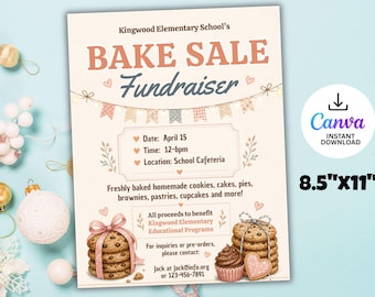 Editable Bake Sale Flyer Template Spring Bake Sale Event Printable Community event flyer digital Church invitation team fundraiser template