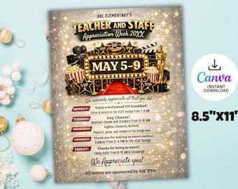 Hollywood Teacher Appreciation Week Itinerary Flyer (Canva Template)