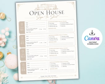 Open House Sign In Sheet | Realtor Forms (Canva Template)