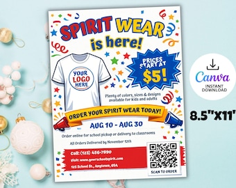 Editable School Spirit Wear Fundraiser Flyer, T-Shirt Fundraiser Template (Digital Download)