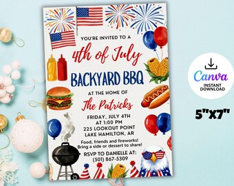 4th of July BBQ Invitation, Editable Flyer, red white blue BBQ Invite, ANY event Block party, Digital Printable