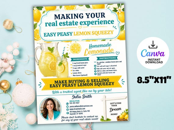 Easy Peasy Lemon Squeezy Flyer | Real Estate Farming Flyer | Summer Real Estate Flyer | Real Estate Summer Flyer, Real Estate Farming Letter
