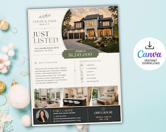 Real Estate Flyer Template, Open House Flyer, Just Listed Flyer, Real Estate Marketing, Editable Canva, Modern Property Flyer, Luxury Flyer