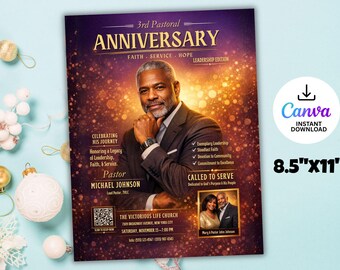 Pastoral Anniversary Flyer | Pastor Appreciation Magazine Template (8.5x11 Inches)