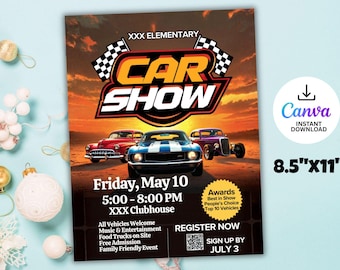 Car Show Flyer Template | Editable Canva Car Show Poster | Classic Car Event Flyer | QR Code Registration | Community Event