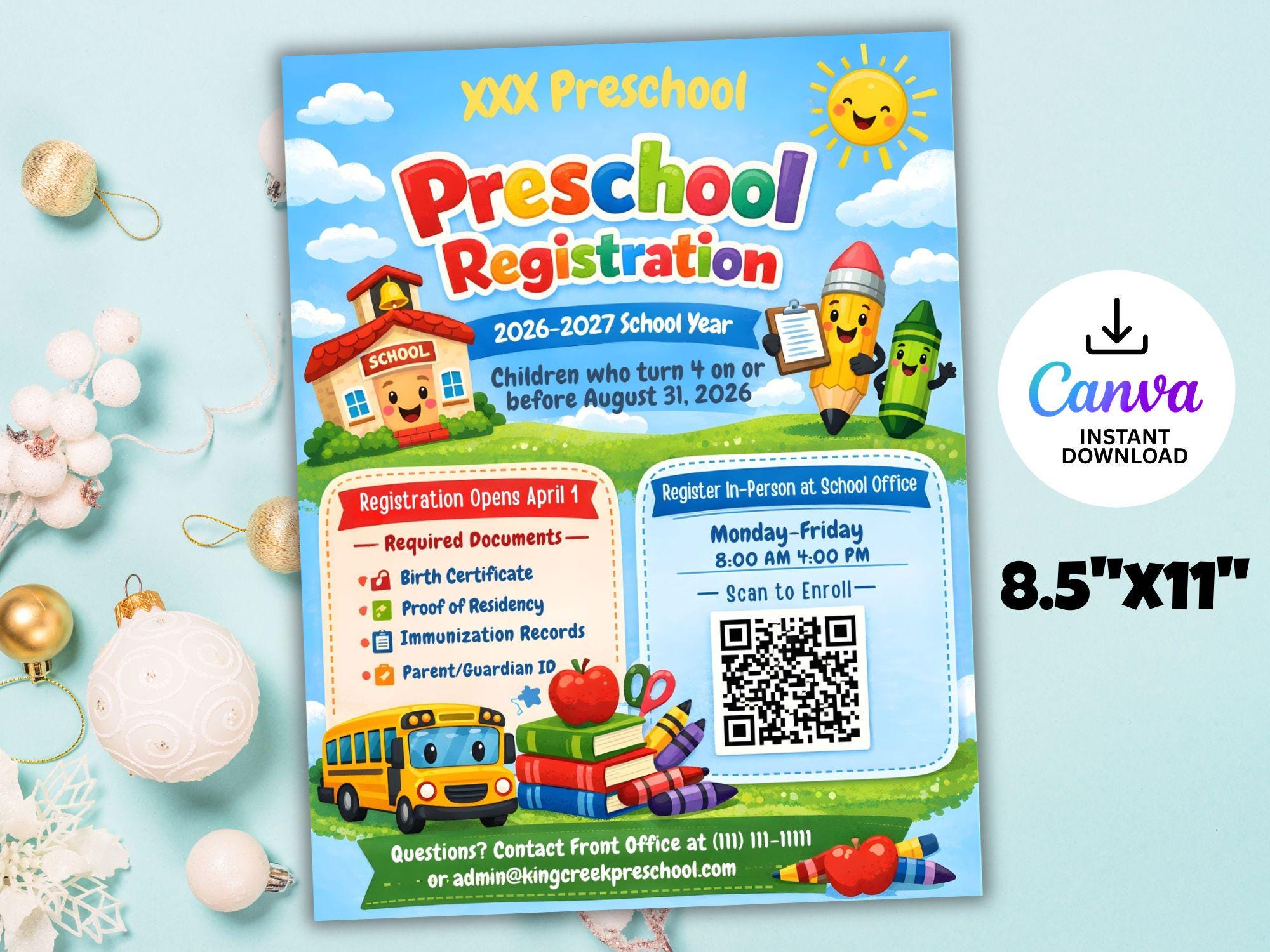 Preschool Registration Flyer Template | Editable School Enrollment ...