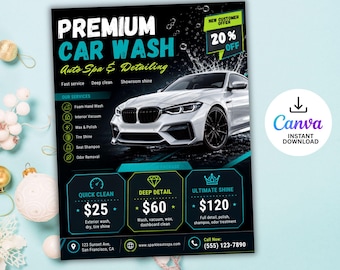 Car Detailing Flyer Template: Car Wash, Auto Service (Canva Editable)