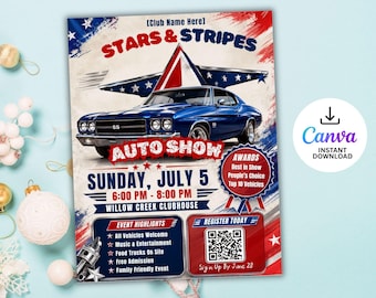 Stars & Stripes Auto Show Flyer Template | Patriotic Classic Car Event (Canva Download)