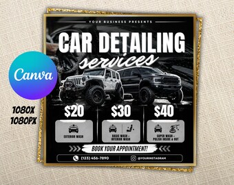 Car Detailing Service Flyer, Auto Wash Pricelist Template (Digital Download)