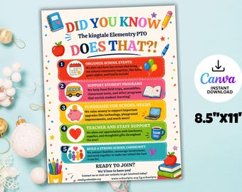 PTO Flyer Template | Back to School Info Handout (8.5x11 Inches)