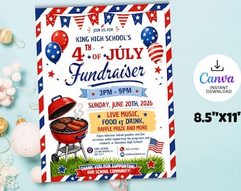 4th of July fundraiser flyer, Editable template, Instant download, DIY flyer, poster