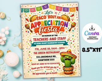 Editable Fiesta Teacher Appreciation Invitation, Printable Staff Luncheon Flyer (8.5x11 Inches) (Digital Download)
