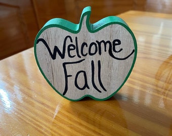 Fall Sign | Welcome Fall Sign | Hand Painted Apple Shape Welcome Fall | Autumn Decor Sign