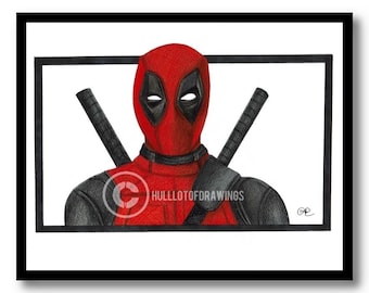 Handmade Deadpool Print, Comic Book Fan Art (8.5x11)