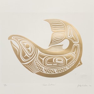 Original First Nations &quot;Tyee Salmon&quot; Contemporary Haida Pacific West Coast Vintage Indigenous Native Art Print Poster by Jody Wilson