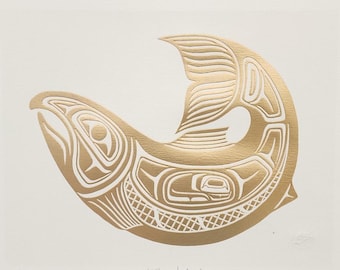 Original First Nations &quot;Tyee Salmon&quot; Contemporary Haida Pacific West Coast Vintage Indigenous Native Art Print Poster by Jody Wilson
