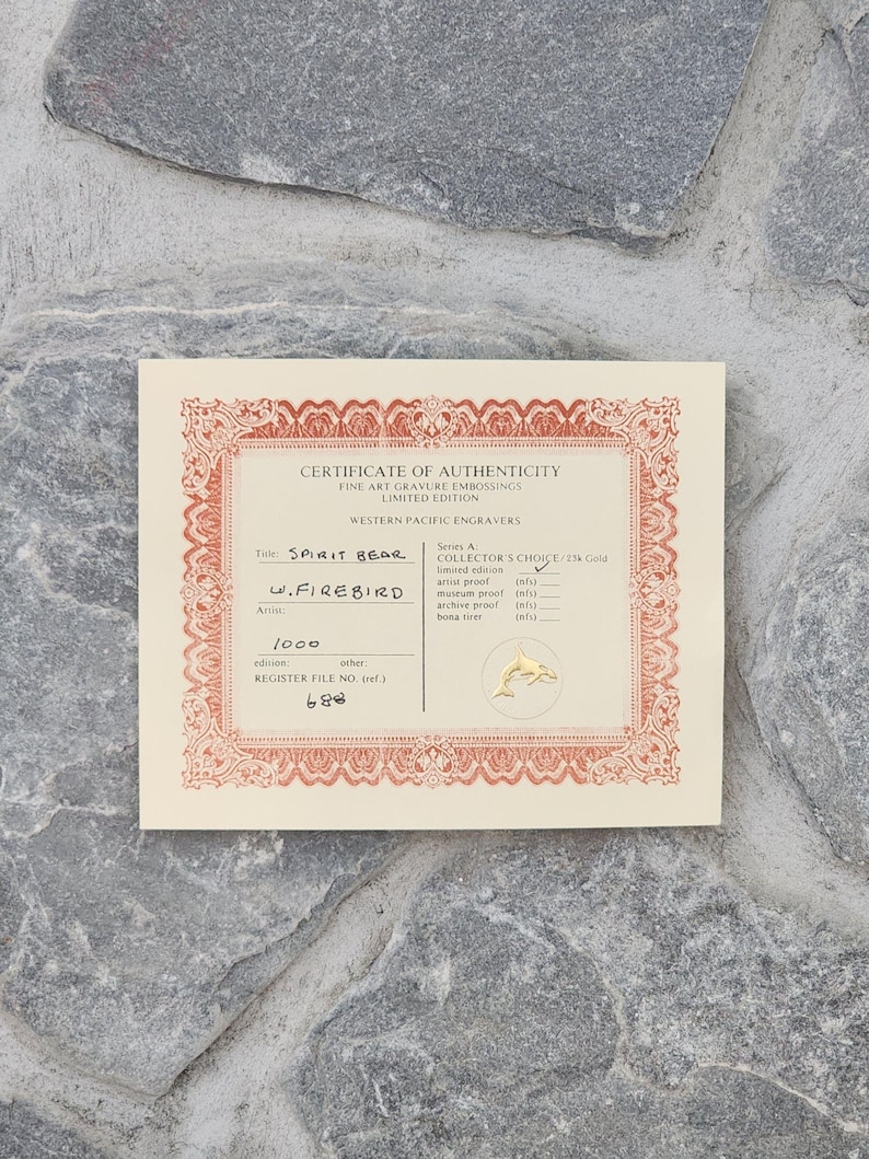 "Spirit Bear" Certificate of Authentication by William Firebird
