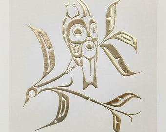Originele First Nations "Sparrow" hedendaagse Haida Pacific West Coast vintage inheemse inheemse kunst print poster