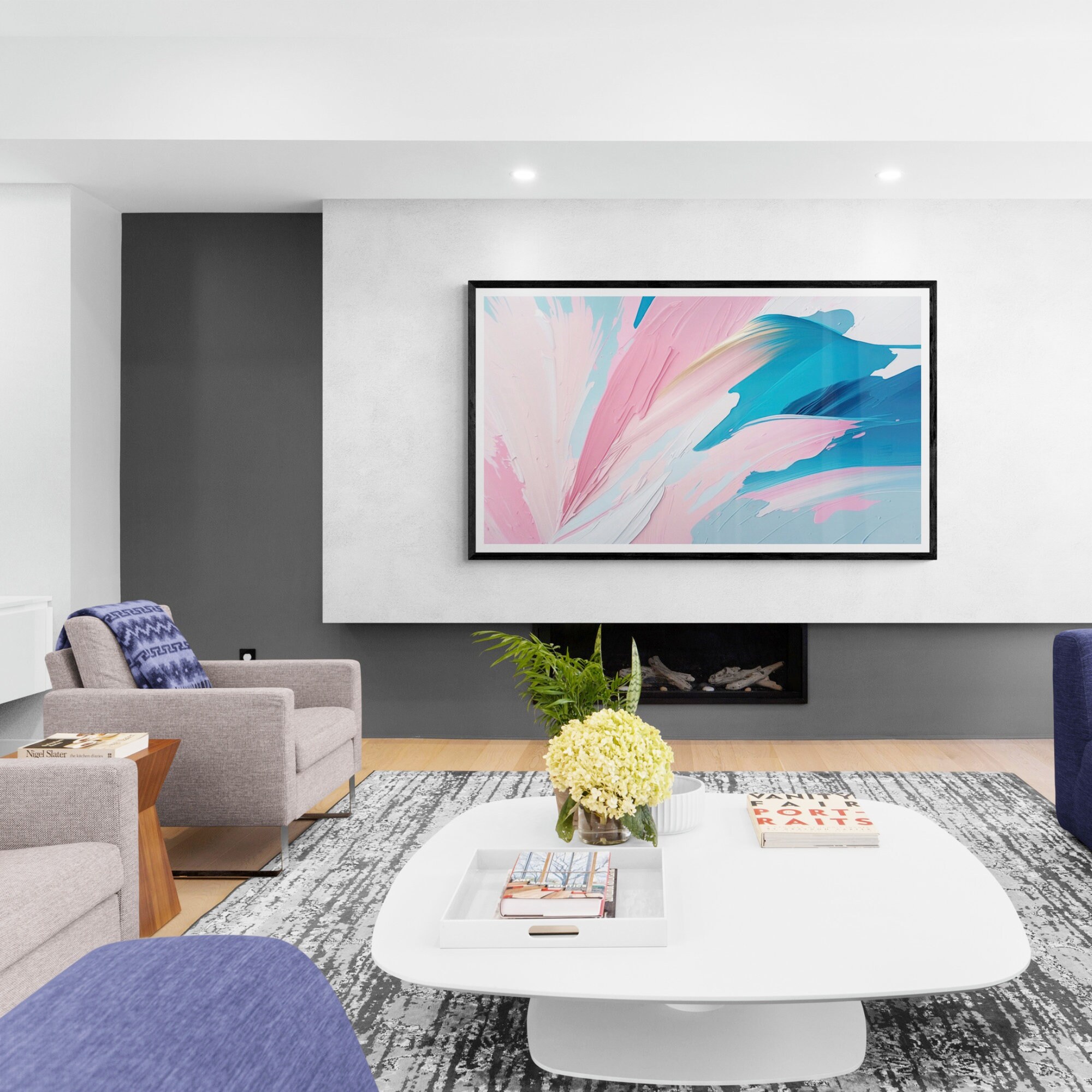 4k Photos Samsung Frame TV Art Abstract Acrylic Painting Pink Abstract Art Palette Knife Frame