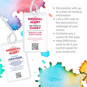 Custom Medical Alert Tag, Personalized Medical ID Tag, Car Seat Tag, Medical Luggage Tag, Medical Alert QR Code, Emergency ID