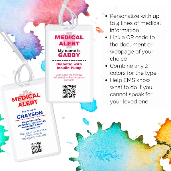 Custom Medical Alert Tag, Personalized Medical ID Tag, Car Seat Tag, Medical Luggage Tag, Medical Alert QR Code, Emergency ID