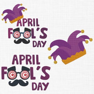 April Fools Day Embroidery Design - 1st April Design File - April Fools With Hat Buffoon And Crazy Mask Machine Design Files - 5 Design Size