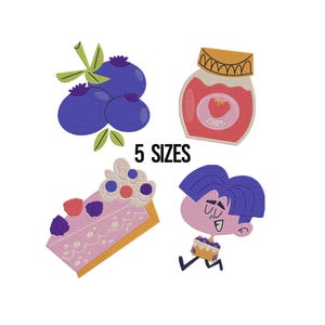 Blueberry Embroidery Design, Jam Machine Embroidery Designs,Blueberry Cake Embroidery, Summer Fruits Embroidery, Berry Embroidery, 5 Sizes