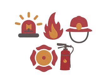 Fire Squad Equipment Design, Machine Embroidery Design, Firefighter Gear Embroidery Pattern, Fireman's Tools Embroidery,Fire Hydrant,6 Sizes