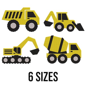 Construction Vehicles Machine Embroidery Design - Dump Truck Embroidery - Construction Bulldozer Embroidery - Excavator Embroidery - 6 Sizes
