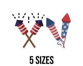 America Flag Firecracker Embroidery Design- 4th of July Embroidery Design- Firework Embroidery- USA Machine Embroidery Design Files -5 Sizes