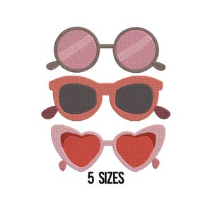 Glasses Applique Embroidery Design, Glasses Embroidery Design Set, Sunglasses Machine Embroidery, Heart Shape Sunglasses Embroidery, 5 Sizes