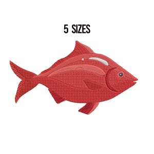 Broderidesign av röd snapperfisk, maskinbroderidesign av röd snapperfisk, minibroderi av röd snapperfisk, fiskebroderi, 5 storlekar