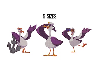 Seagull Set Embroidery Design, Funny Seagull Embroidery File, Animal Embroidery Machine File, Seagull Embroidery, 5 Sizes
