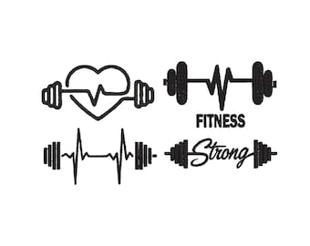 Heartbeat Love Gym Embroidery Design, Barbell Gym Embroidery Files, Workout Fitness Health Embroidery, Gym Fitness Quotes Embroidery,6 Sizes