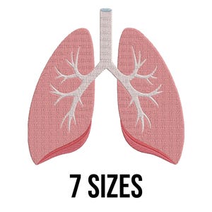 May include: Embroidered design of a pair of pink human lungs with white bronchial tubes. The design is available in 7 sizes.